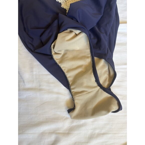 Navy Blue Monokini V-Neck One-Piece Swimsuit Low Back Halter Sexy Minimalist - Picture 13 of 16